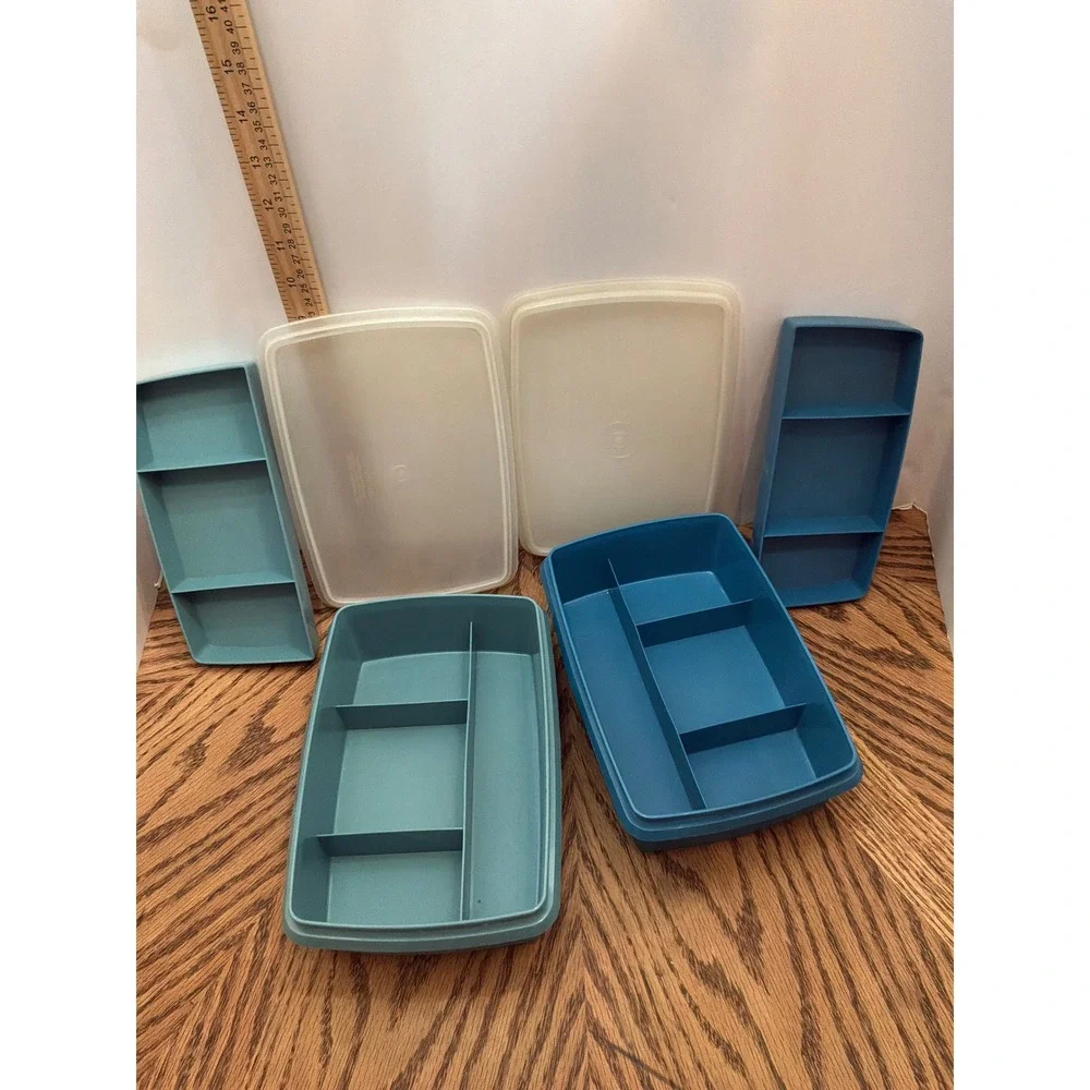 Vintage Unisex Tupperware Bento Lunch Box Set OS Blue Teal
